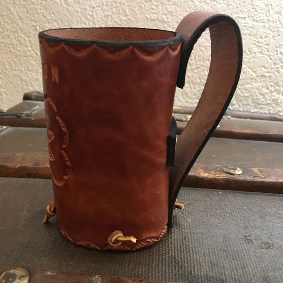 Dining Boston Leather Tooled Can Koozie With Handle Poshmark